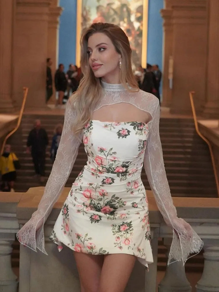 שמלת מיני פרחונית בעיטור תחרה - סיגל