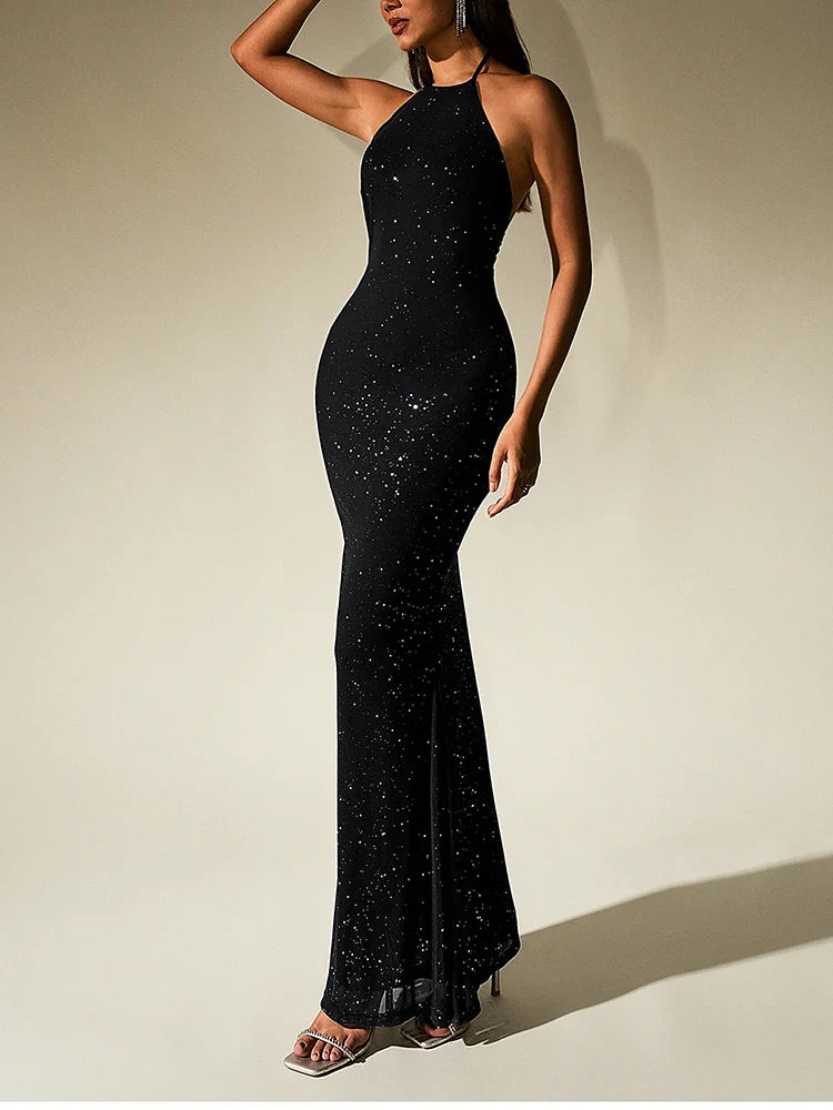 שמלת נצנצים מקסי קולר גב פתוח - אלישיה