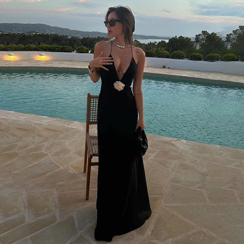 שמלת מקסי איקס בגב בעיטור פרח - אנחלה