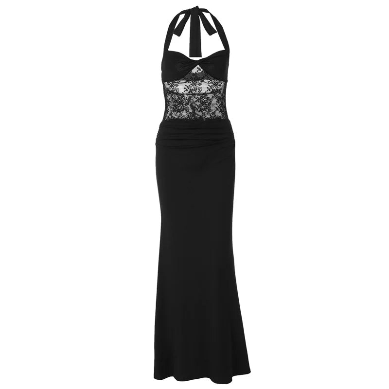 Maxi dress with lace design and open back - Nahora