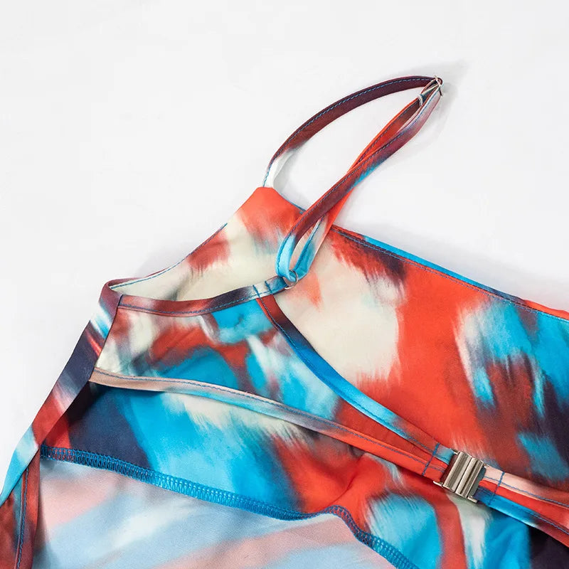 שמלת מקסי סאטן בעיצוב צבעוני - Skylar