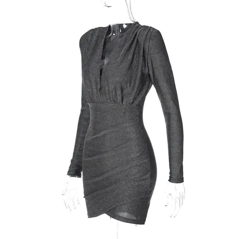 שמלת מיני נצנצים צווארון V - Maia