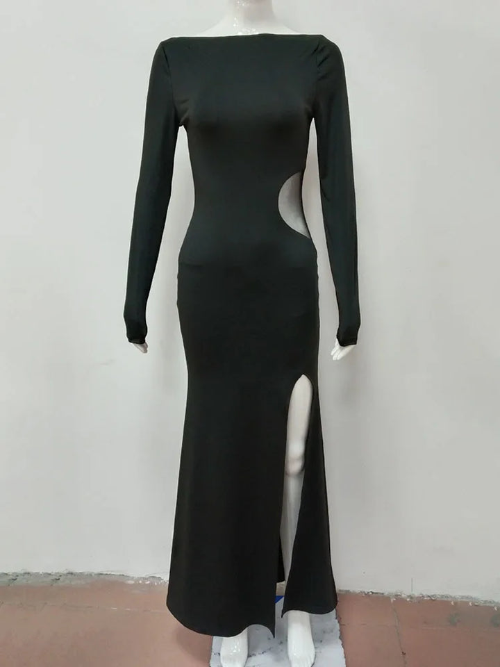Maxi dress with slit and mesh design - ALONA