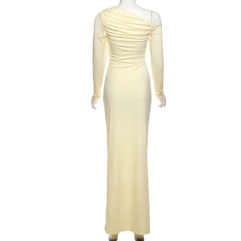 שמלת מקסי כיווצים בעיצוב פתח ושרוולי רשת כתפיים חשופות - אורה