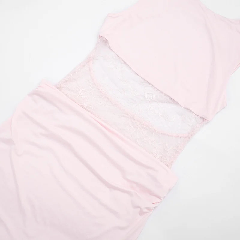 Maxi dress with lace design and open back pleats - Lilin