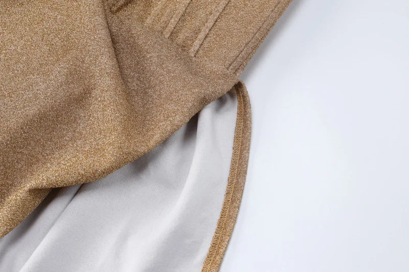 שמלת מיני סטרפלס נצנצים בעיצוב מחוך בעיטור שובל - SOL