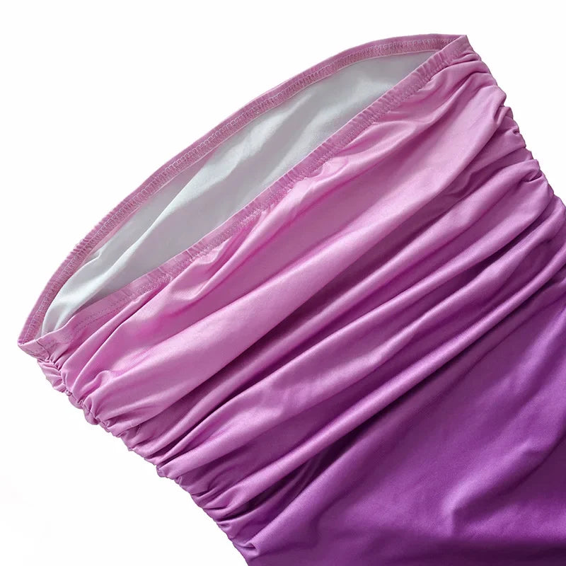 שמלת מקסי סטרפלס כיווצים בעיצוב אומברה - פרפל