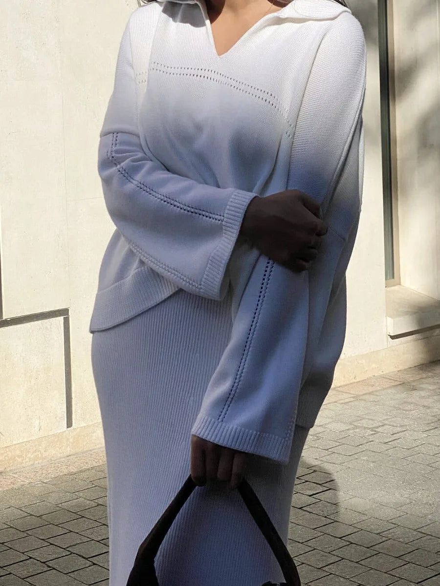 חליפת שני חלקים loose סרוגה חצאית מקסי וחולצה - שילב