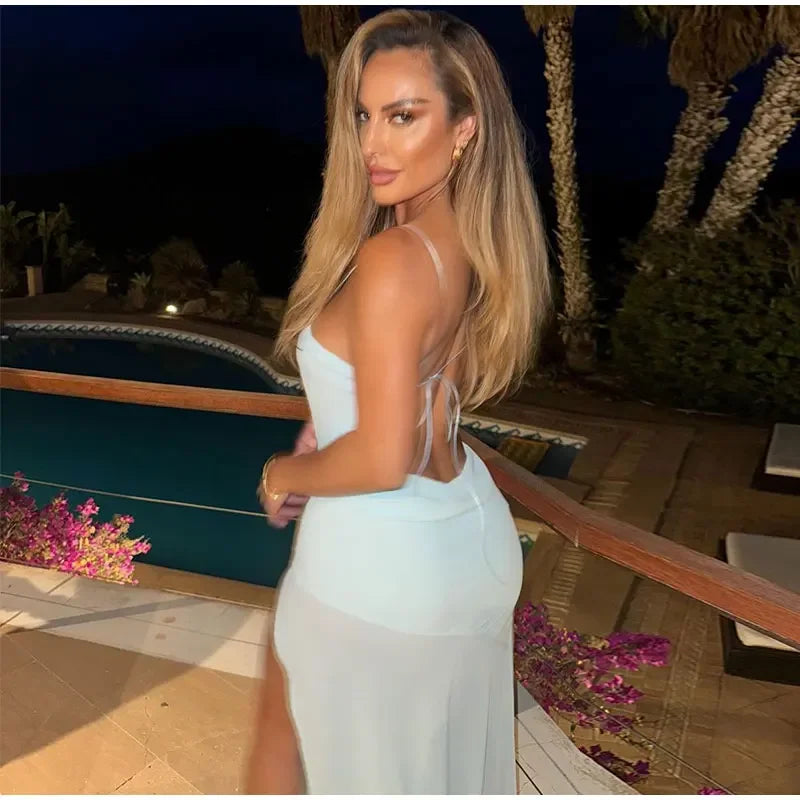 שמלת מקסי בעיצוב מיוחד בעיטור שסע - לימסול