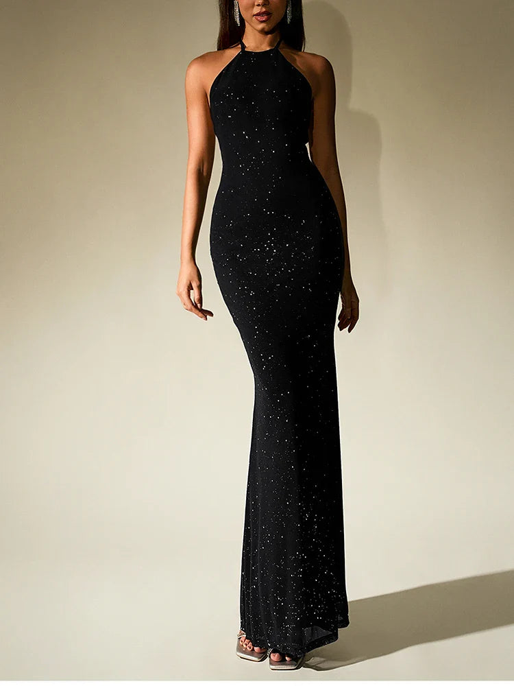 שמלת נצנצים מקסי קולר גב פתוח - אלישיה