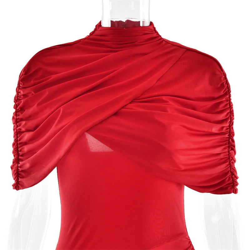 שמלת מידי בעיצוב אסימטרי וכיווצים - מלני