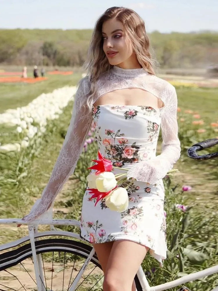 שמלת מיני פרחונית בעיטור תחרה - סיגל