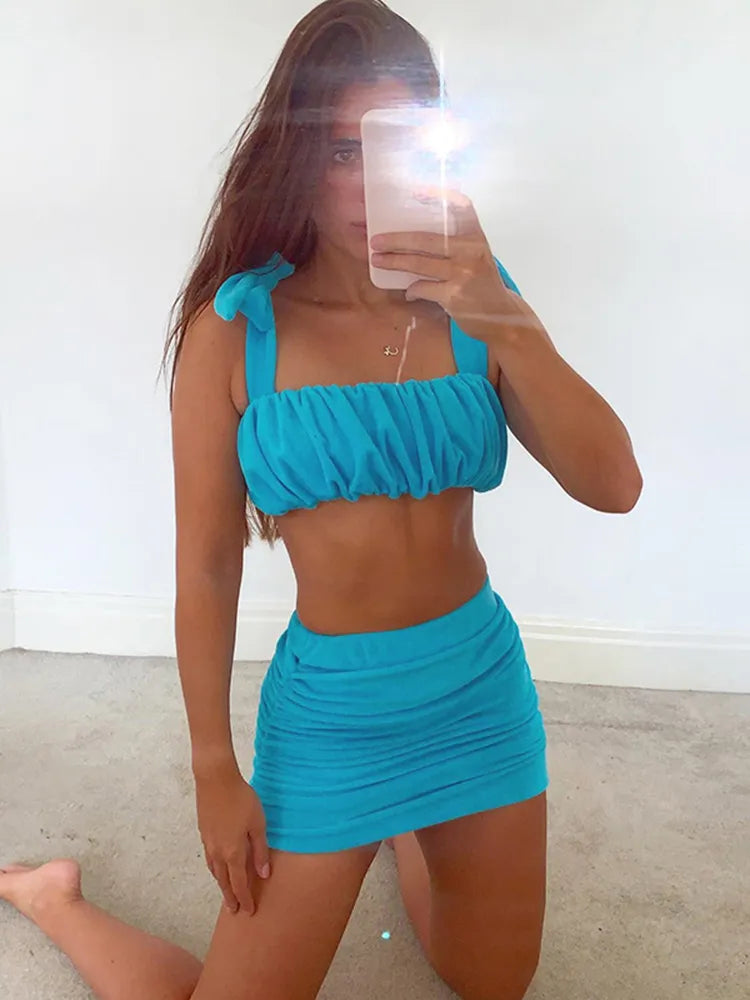 Two-piece ruching set, top and skirt - Michaela