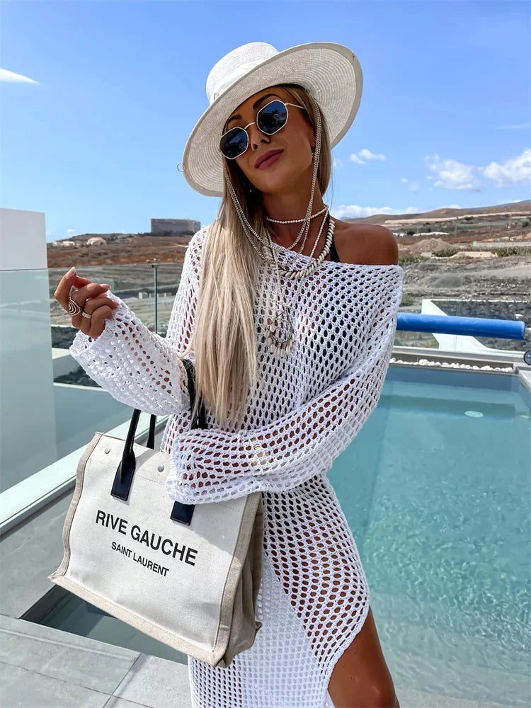 שמלת חוף רשת מקסי בעיצוב שסע - Miranda