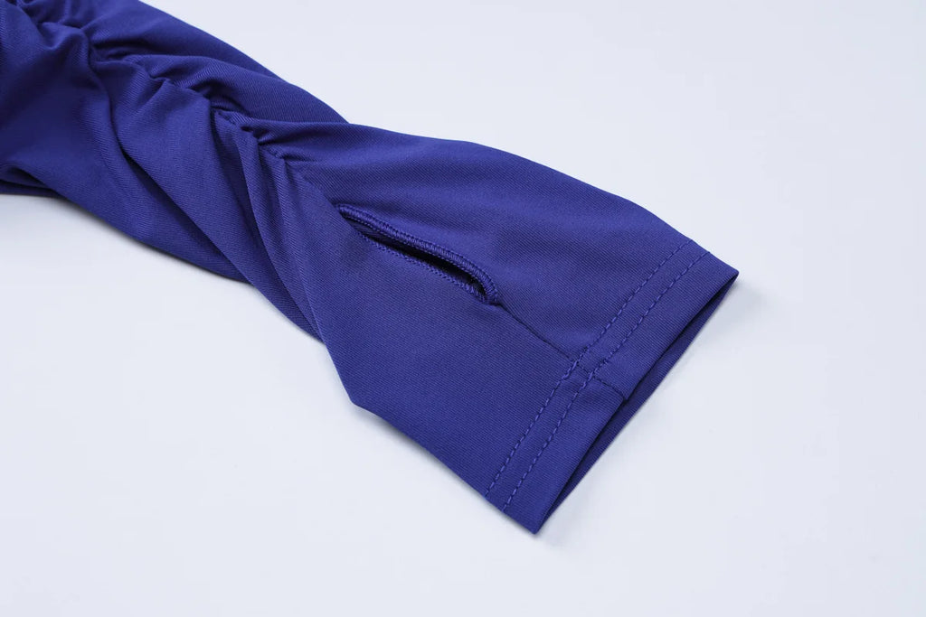 שמלת מקסי כיווצים בעיטור שסע - MARINA