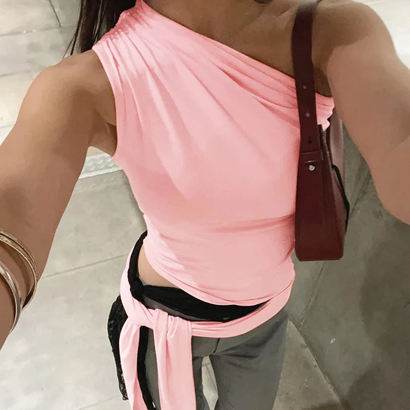Asymmetrical tank top with tie detail - Nix