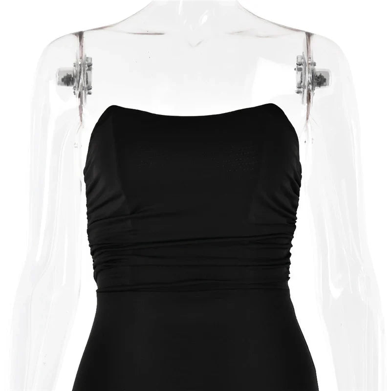 שמלת מקסי סטרפלס צמודה כיווצים בישבן קשירות בגב - ג'ורג'ינה