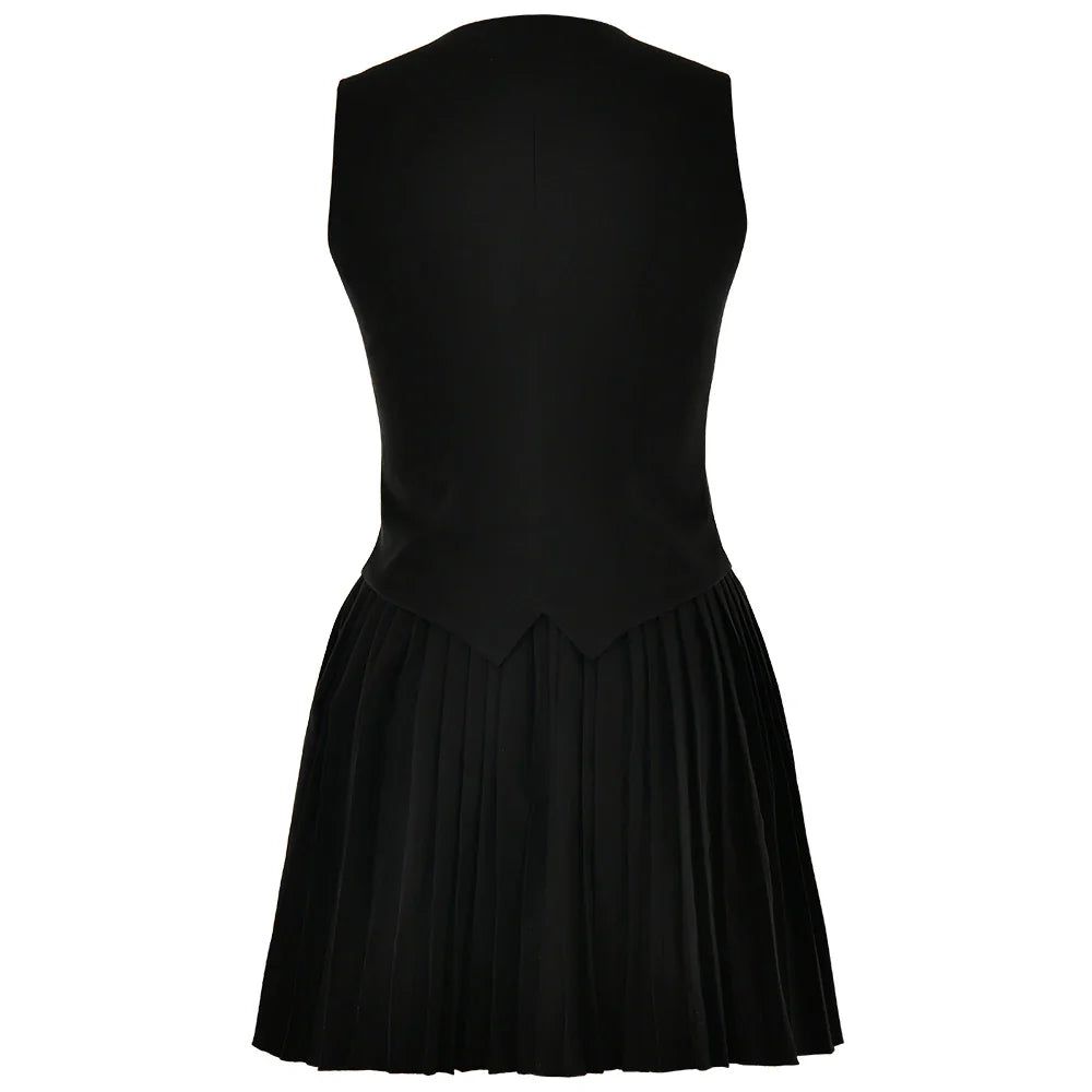 סט שני חלקים מחויט חצאית מיני קיפולים ווסט כפתורים - Jacqueline