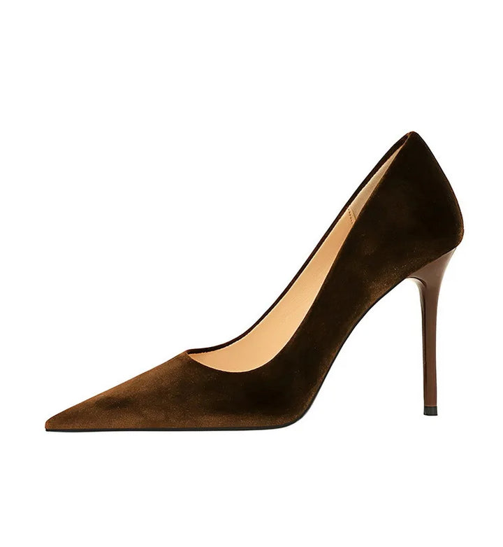 Pointed velvet fabric high heel shoes - Lunar