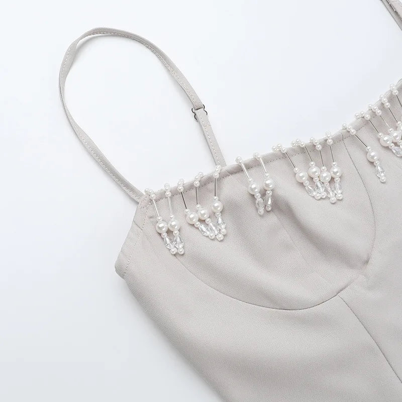 שמלת מידי בד מחטב בעיטור חרוזים בעיצוב שסע - ברברה