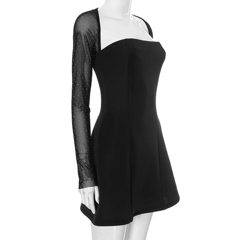 שמלת מיני בעיצוב שרוולי רשת נצנצים - GADE