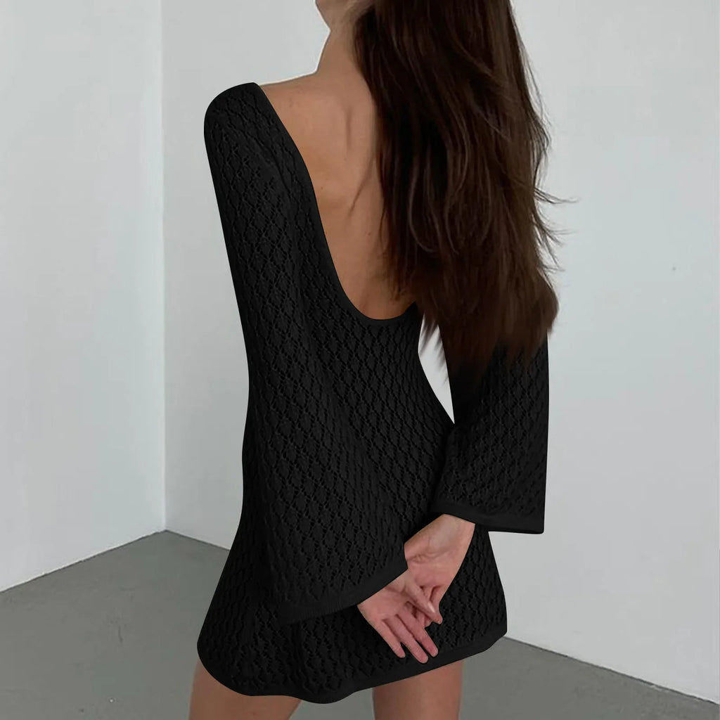 שמלת מיני חוף סרוגה גב פתוח  - Keira