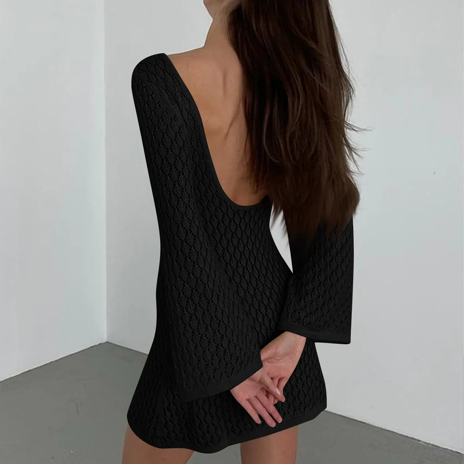 שמלת מיני חוף סרוגה גב פתוח  - Keira