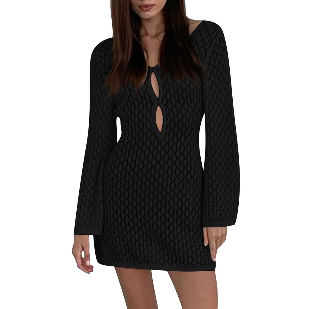 שמלת מיני חוף סרוגה גב פתוח  - Keira