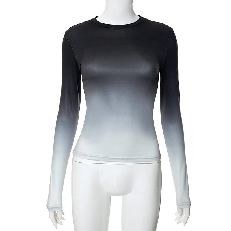 חולצת סתיו דקה שרוולים ארוכים בעיצוב אומברה צבעים - סייאנה