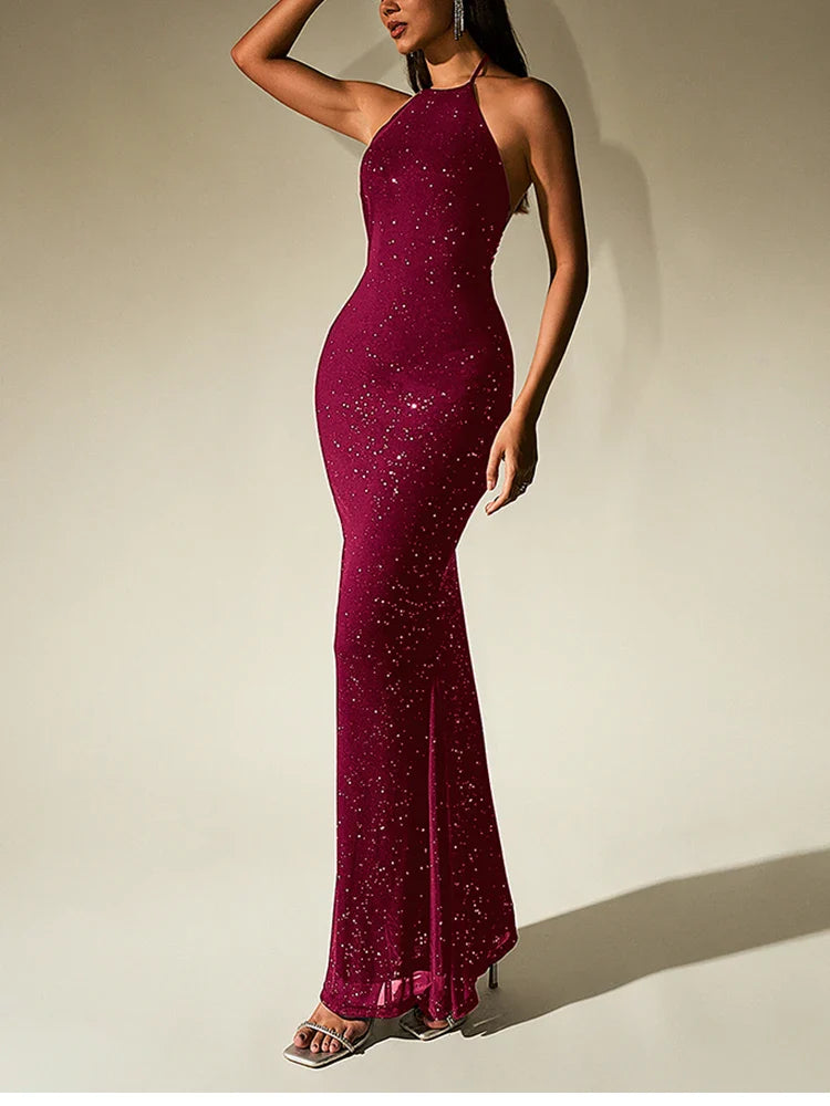 שמלת נצנצים מקסי קולר גב פתוח - אלישיה