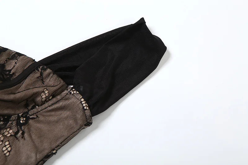 שמלת מקסי תחרה בעיטור שיפון כתפיים חשופות - Elouise