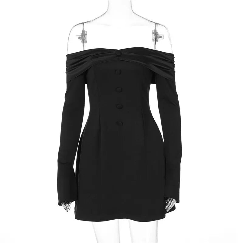 שמלת מיני בגזרת A כתפיים חשופות בעיטור כפתורים - מיליאן