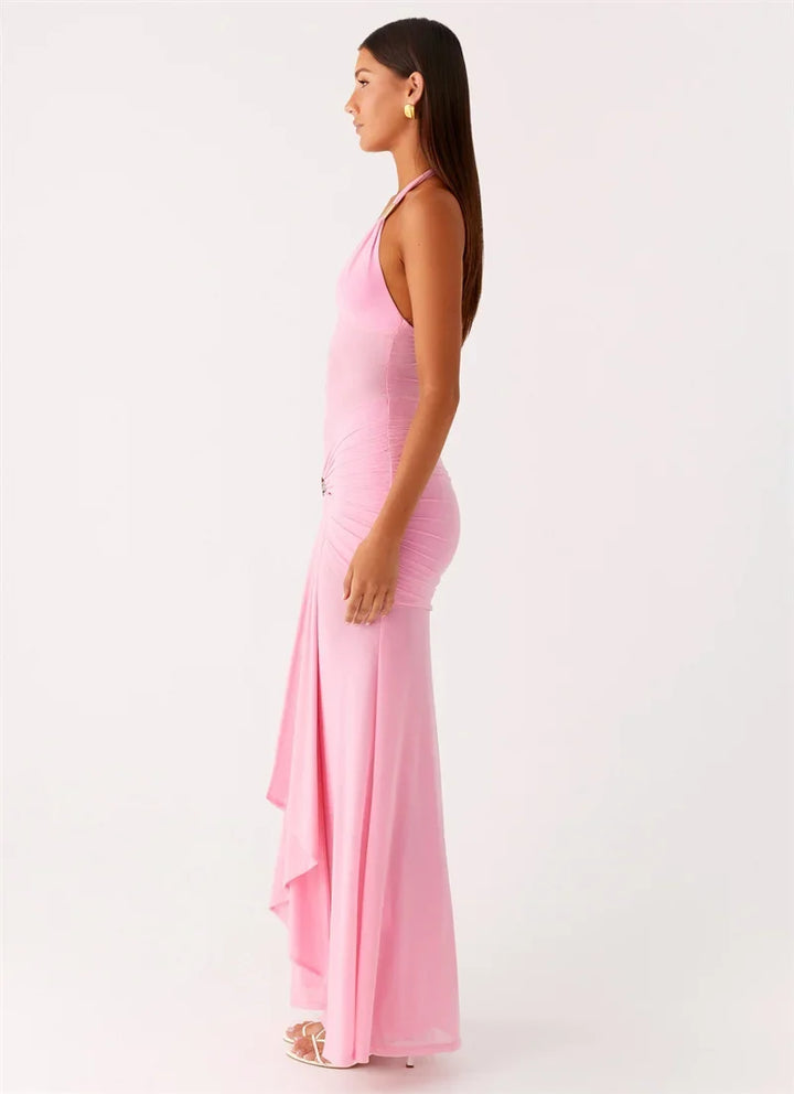 Maxi dress with a buckle design and open back - Tzahala