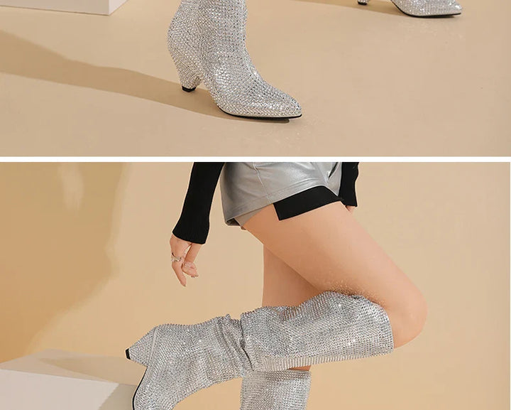 Heeled boots with glittering rhinestones - Daisy