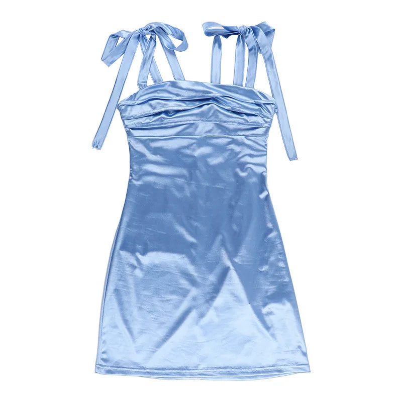 שמלת מיני סאטן קשירה בכתפיות ובגב - סיאל