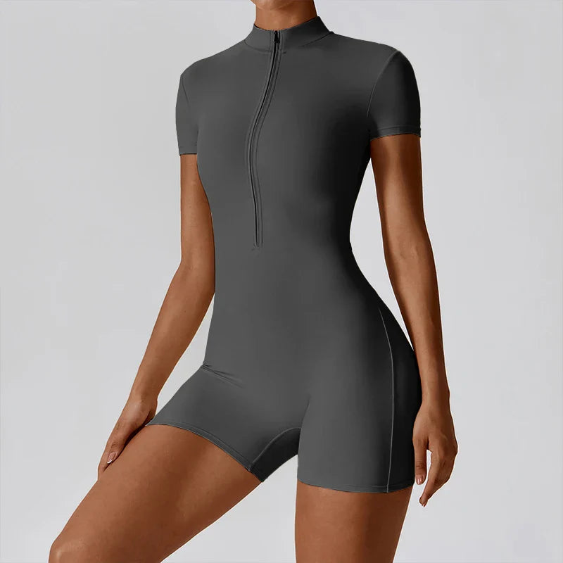 אוברול קצר/ ארוך ספורטיבי צמוד בד מחטב סגירת רוכסן -  Andi