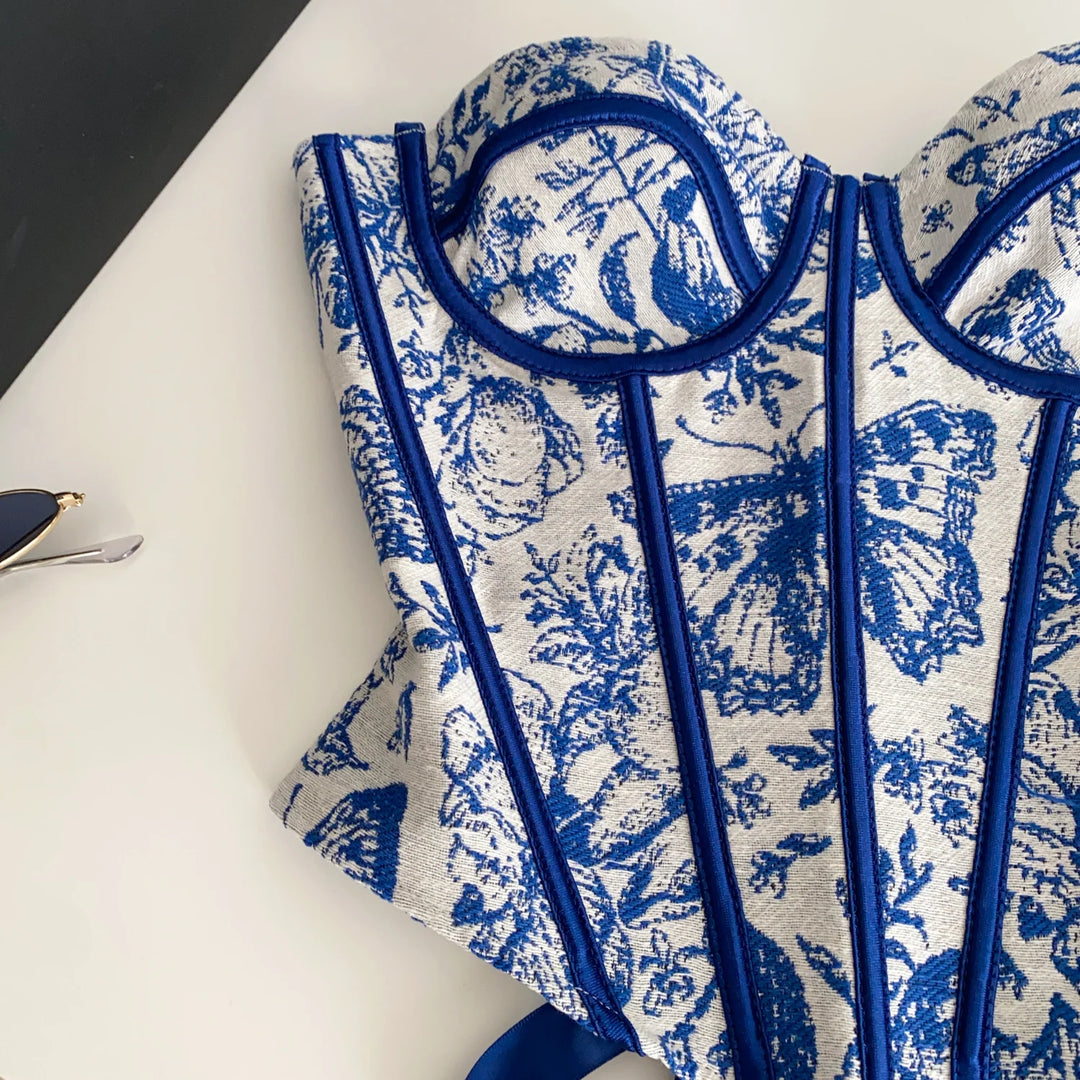 Corset with flower and butterfly design