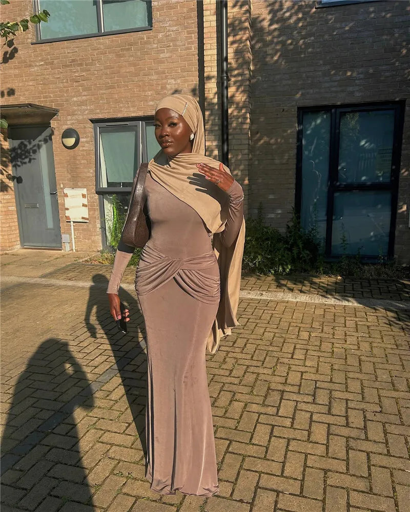 שמלת מקסי צנועה בעיצוב קיפולים - נויה