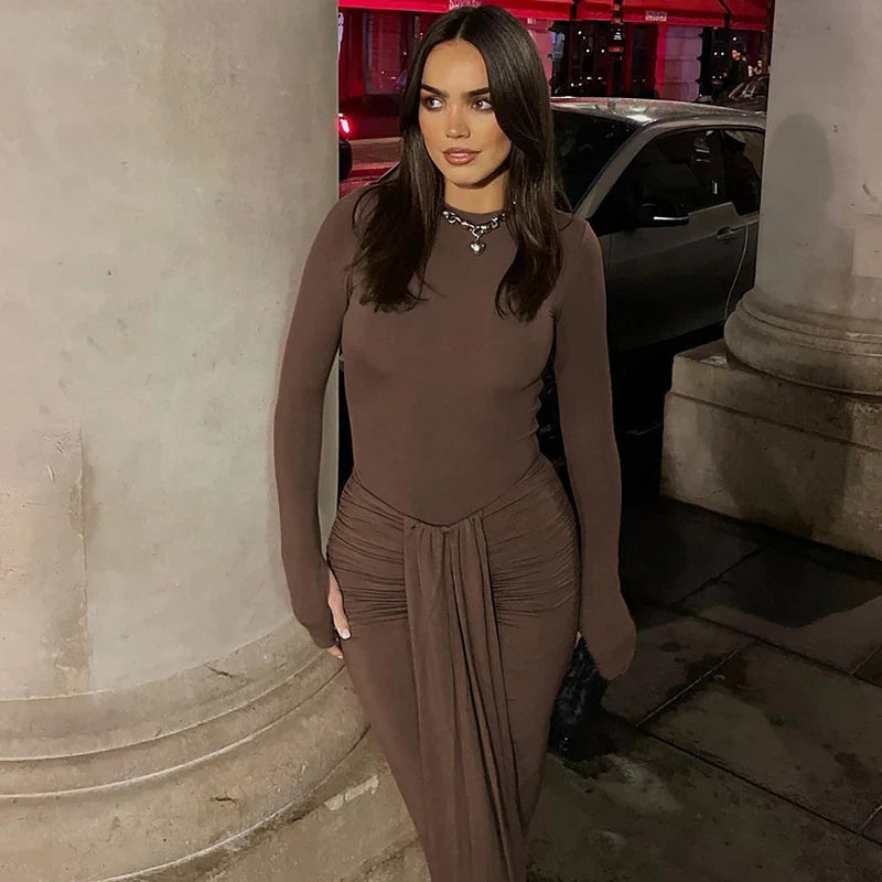 שמלת מקסי צנועה בעיצוב כיווצים - אודיה