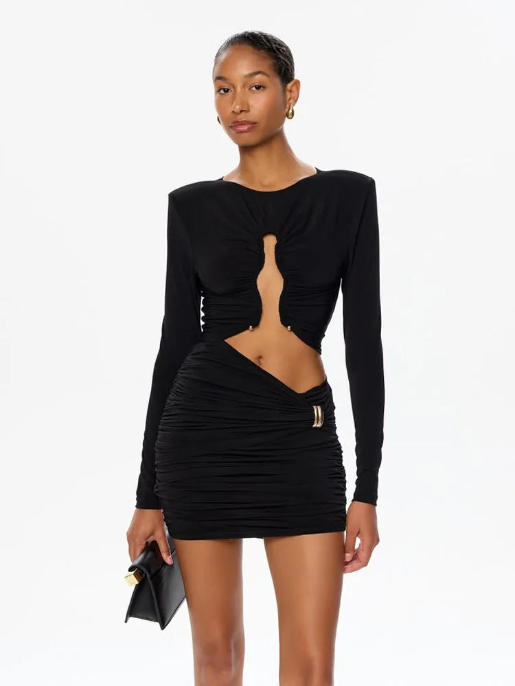 Mini dress with pleats and buckles - REYNI