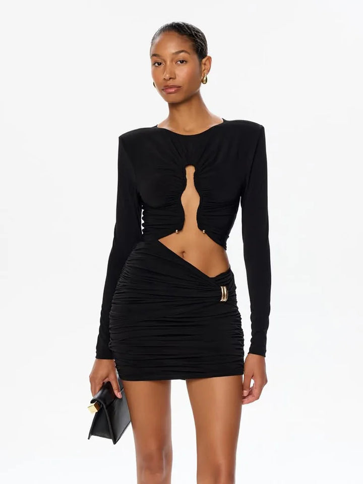 Mini dress with pleats and buckles - REYNI