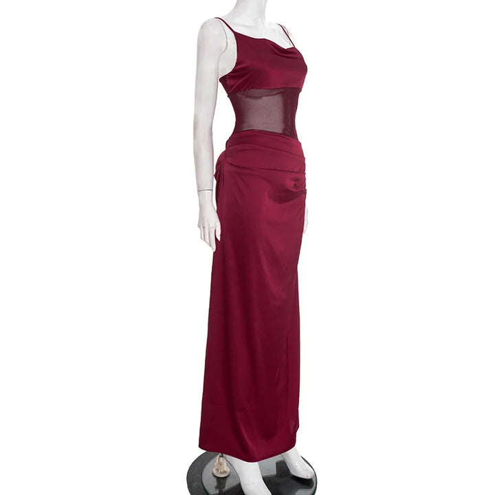 Satin Maxi Dress with Mesh Design - Jordan