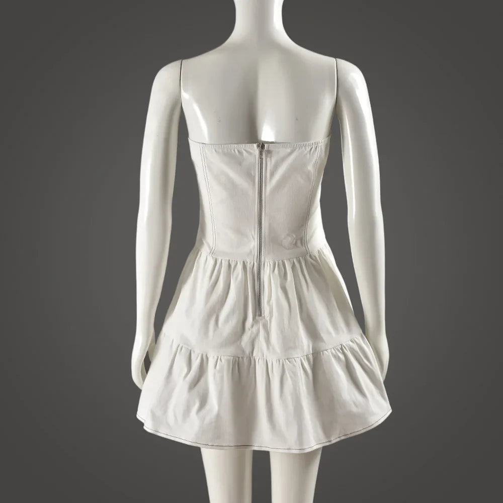 שמלת מיני סטרפלס מלמלה בד ג'ינס - שיראל