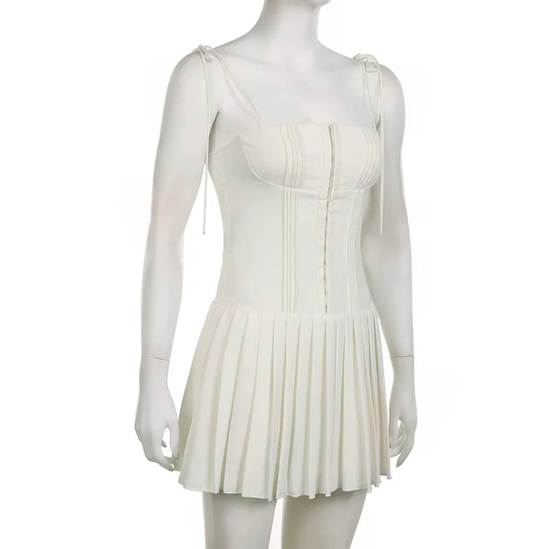 שמלת מיני סגירת סיכות קשירה בכתפיות - רונילי