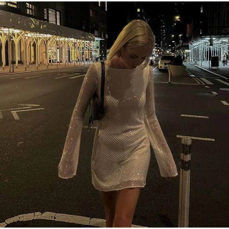 שמלת מיני פייטים גב פתוח - SOL