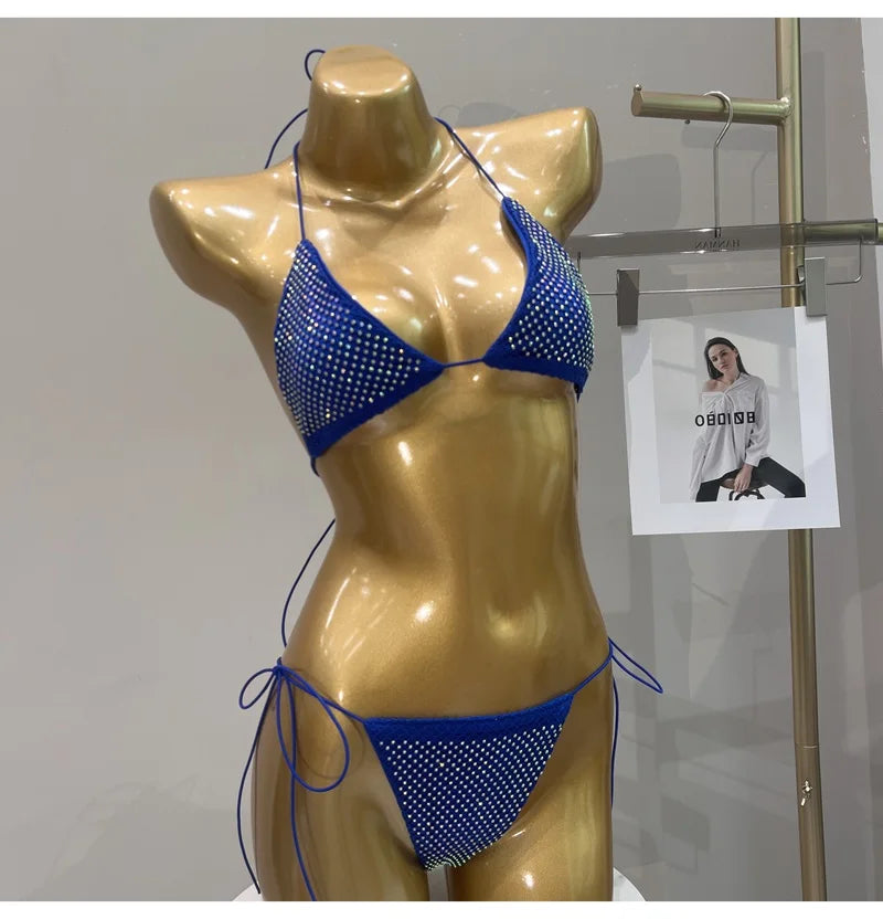 ביקיני קשירה משולשים בעיצוב רשת יהלומים - דיימונד