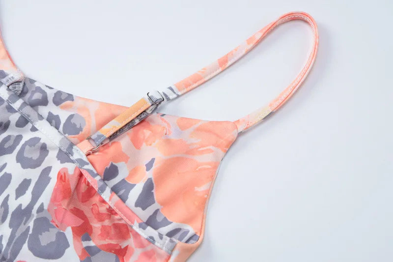 שמלת מקסי הדפס מנומר ופרחים גב פתוח - נוריה