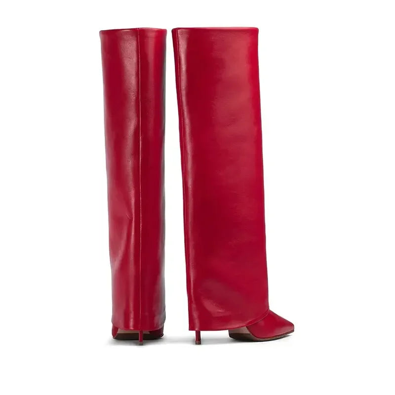 Genuine leather/imitation leather high pointed heel boots - Amaya