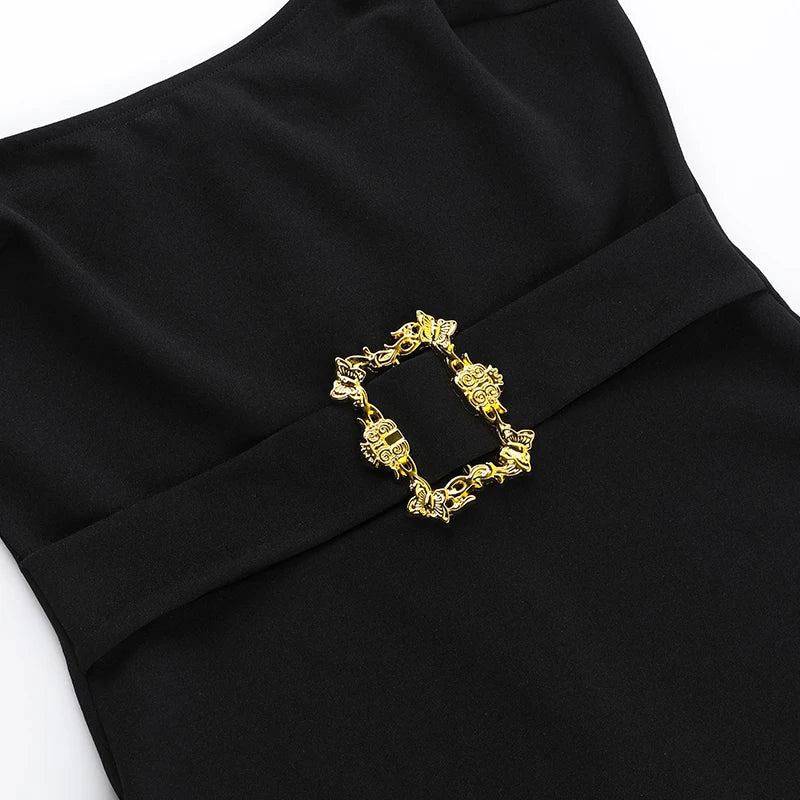 שמלת מיני צמודה בעיטור חגורה אלגנטית - Laura