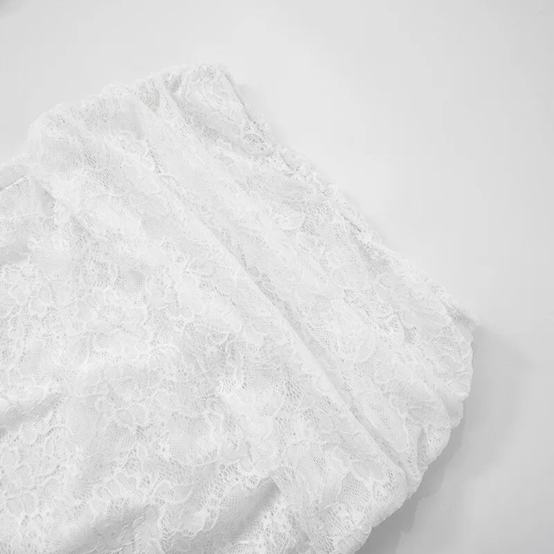 סט תחרה שני חלקים טופ גופיה קשירות בגב וחצאית מקסי - רייצ'ל